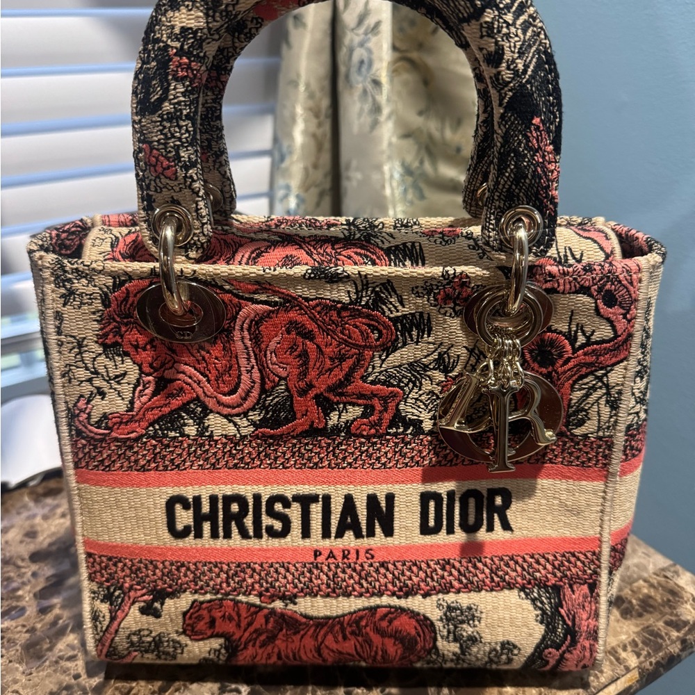 Christian Dior Lady D-Lite Embroidered Raffia Medium